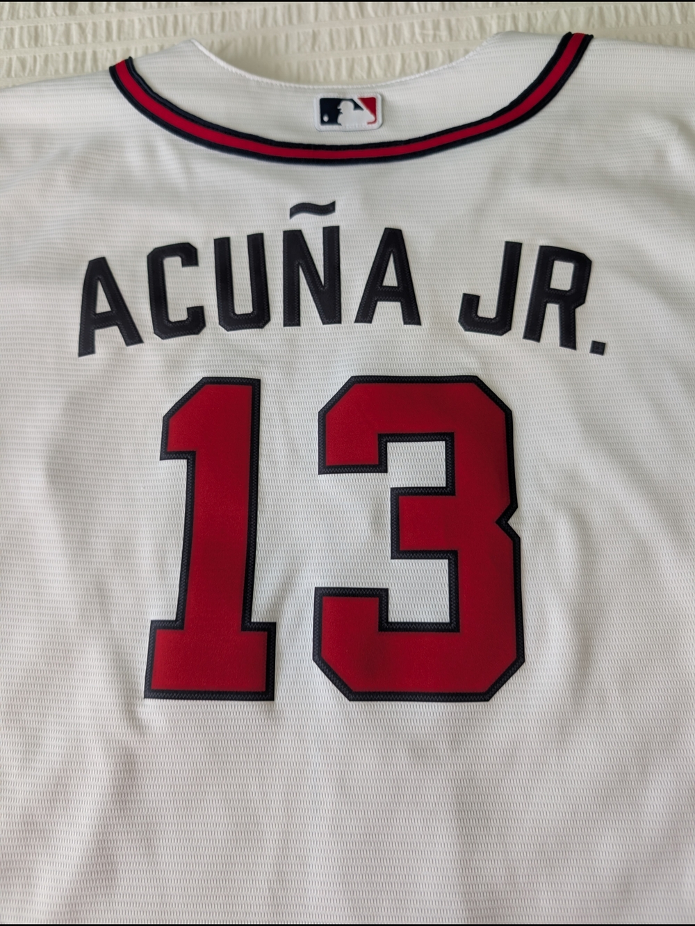 MLB Genuine Merchandise Acuña Jr. #13 Baseball Jersey White Red, Youth XL 18/20 - Picture 6 of 9